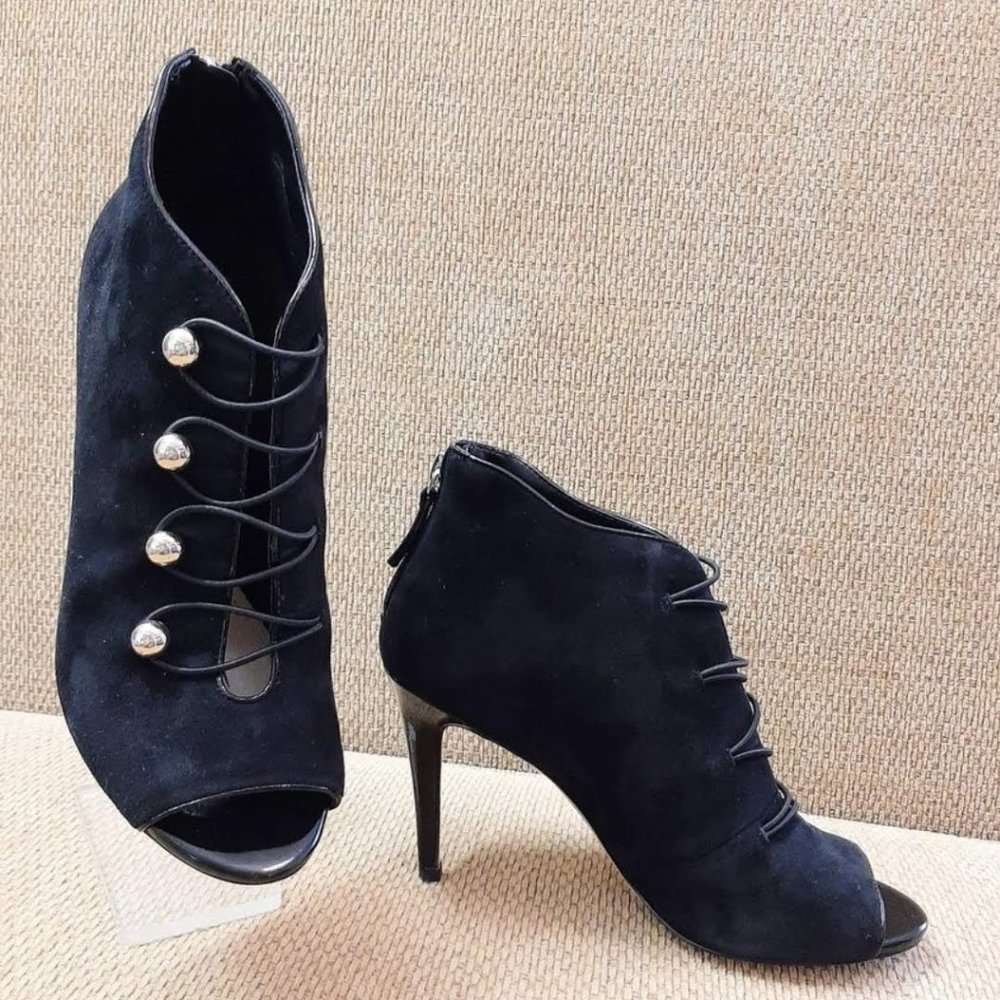 Size 7 Black WHBM PEYTON Open Toe High Heel Booties
